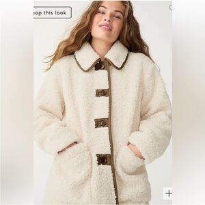 🛍️🎉 JCREW NEW! W/TagTeddy Sherpa Jacket Button Up Coat Dusty Ivory Sz Sm #BJ975